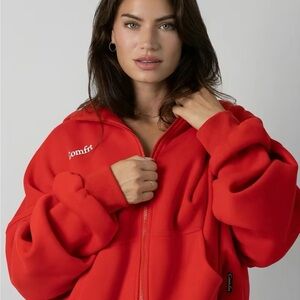 Comfrt Red Oversized Zip Up Jacket